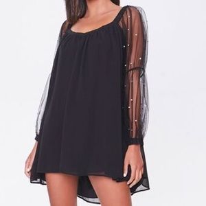 Forever 21 babydoll l dress with sheer sleeves and pearl embellishments